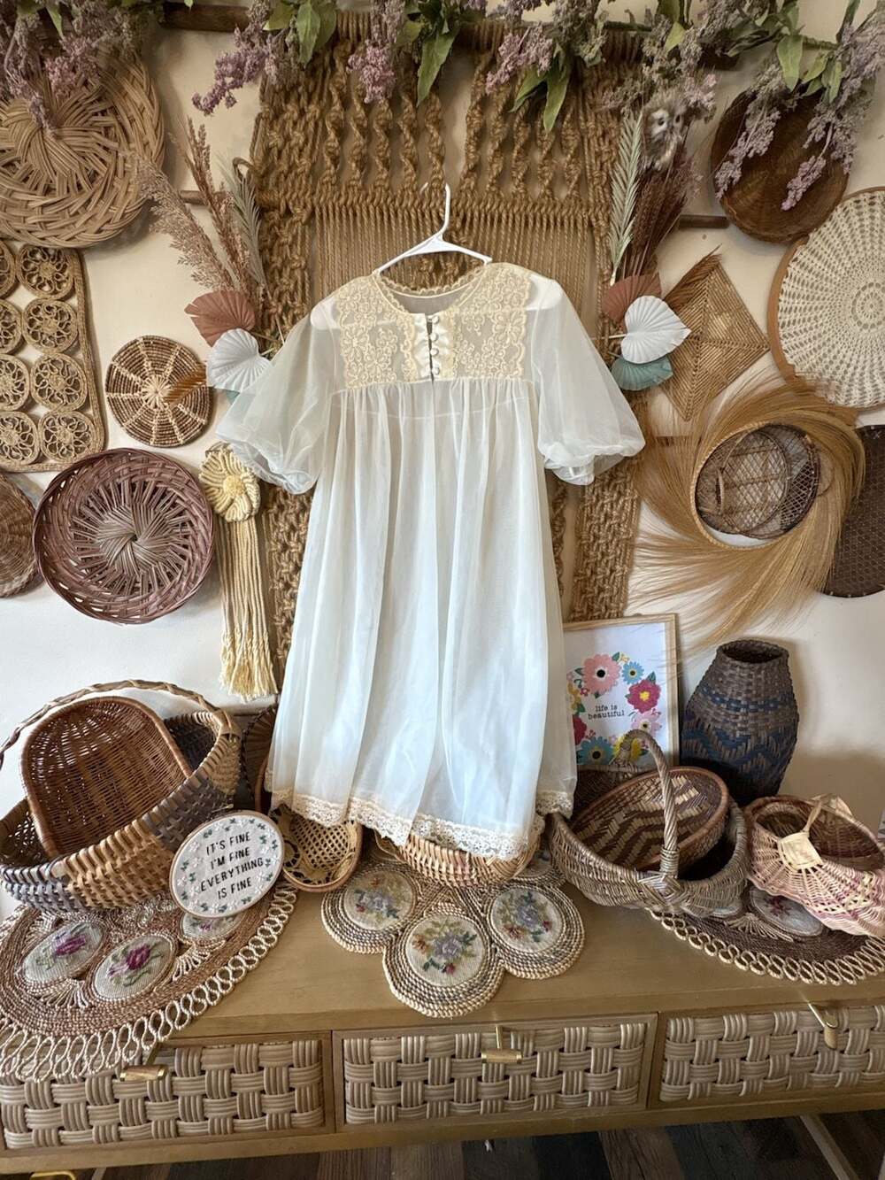 Vintage Vanity Fair Sheer Nylon and Lace Puff Sleeve Peignoir Robe